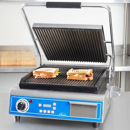 GPG14D Deluxe Sandwich Grill With Grooved Plates - 14in X 14in Cooking Surface - 120V 1800W
